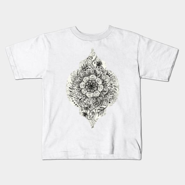 Messy Boho Floral in Charcoal and Cream Kids T-Shirt by micklyn